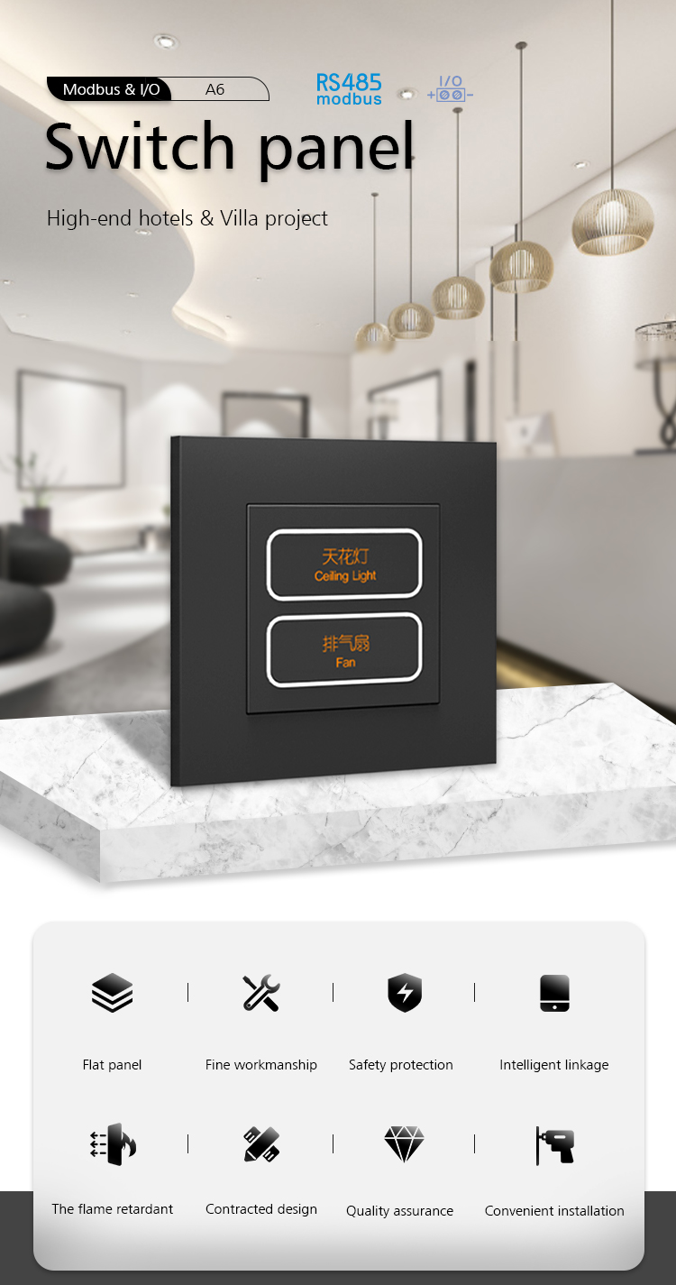 RS485 4 Gang Wall Switch Controlling Lamp Function Plastic cover