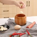 Garlic Presses Bamboo Mortar and Pestle Wood Material for Grinding Herbs Kitchen