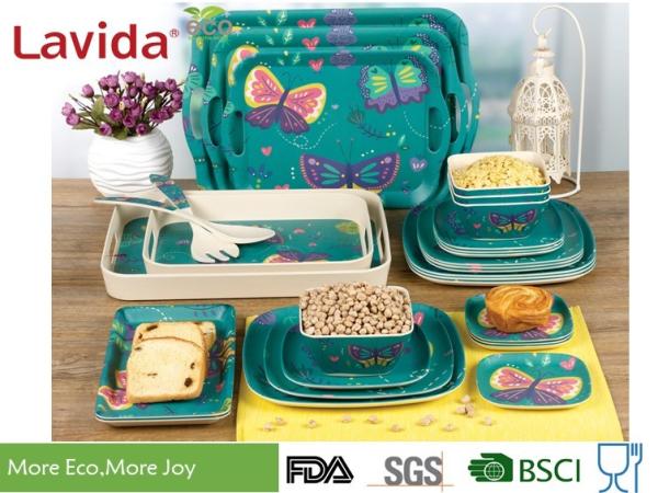 Colorful Tropical Butterfly Style Bamboo Dinnerware Set Eco - Friendly For