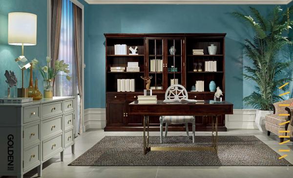 Quality Leisure American style Study room furniture of Bookcase set with Cabinets and Office desk table for sale