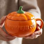 Halloween Christmas Ceramic Pumpkin Soup Bowls Polished With Lid And Spoon