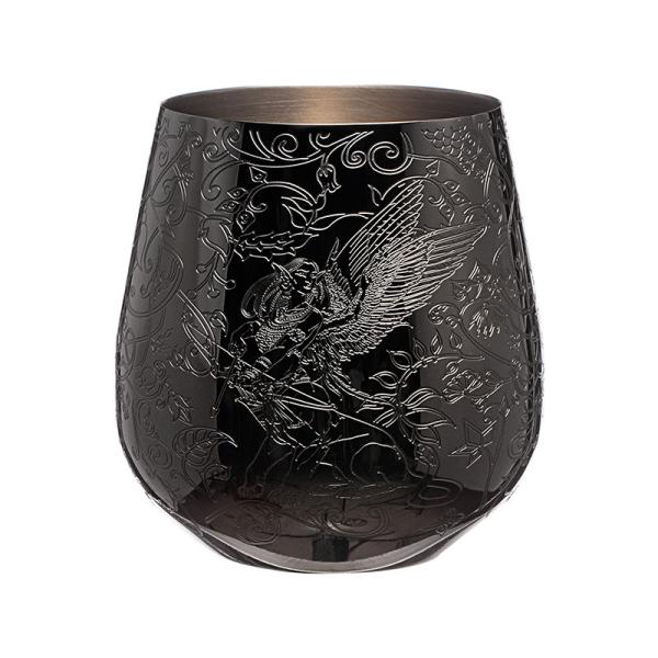 Sleek Single Wall Black Stainless Steel Wine Glass Egg Shape Etched with Fairy