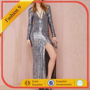 Wholesale New Designed Long Sleeve Sequined Maxi Dress with High Split from china suppliers