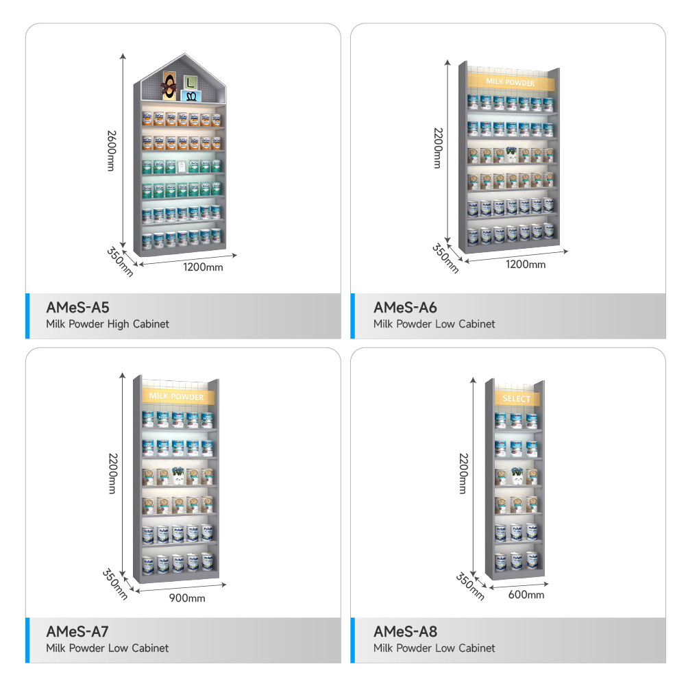 Single-sided Shelves Milk Powder Wall Cabinet Wood Metal Rack for Baby Store Interior Design