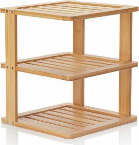 China Bamboo Free Standing Wood Rack , Kitchen Countertop Corner Shelf 10x10x11.5 Inches on sale