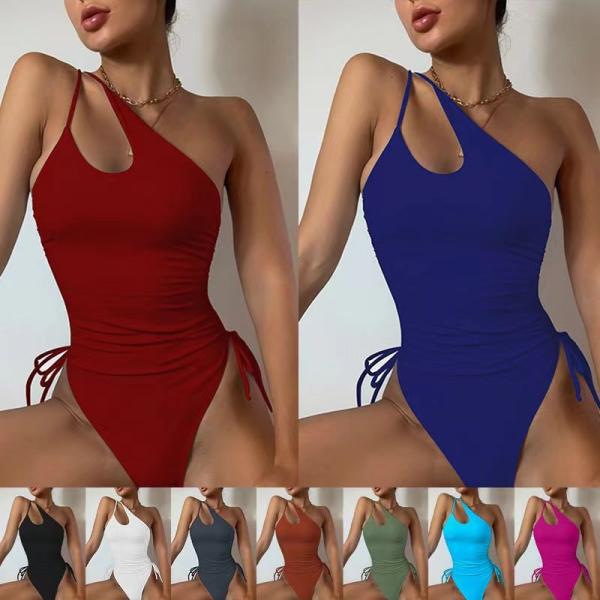 V Neck Ladies One Piece Swimsuit Flash Tight Conservative Triangle Beach