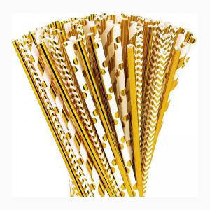 China Eco Friendly Gold And White Striped Straws For Hot Drink Paper Wood Material on sale