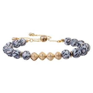 Wholesale Leopard Print Round Beads With Gold Metal Beads Bracelet Adjustable Girl Gift from china suppliers