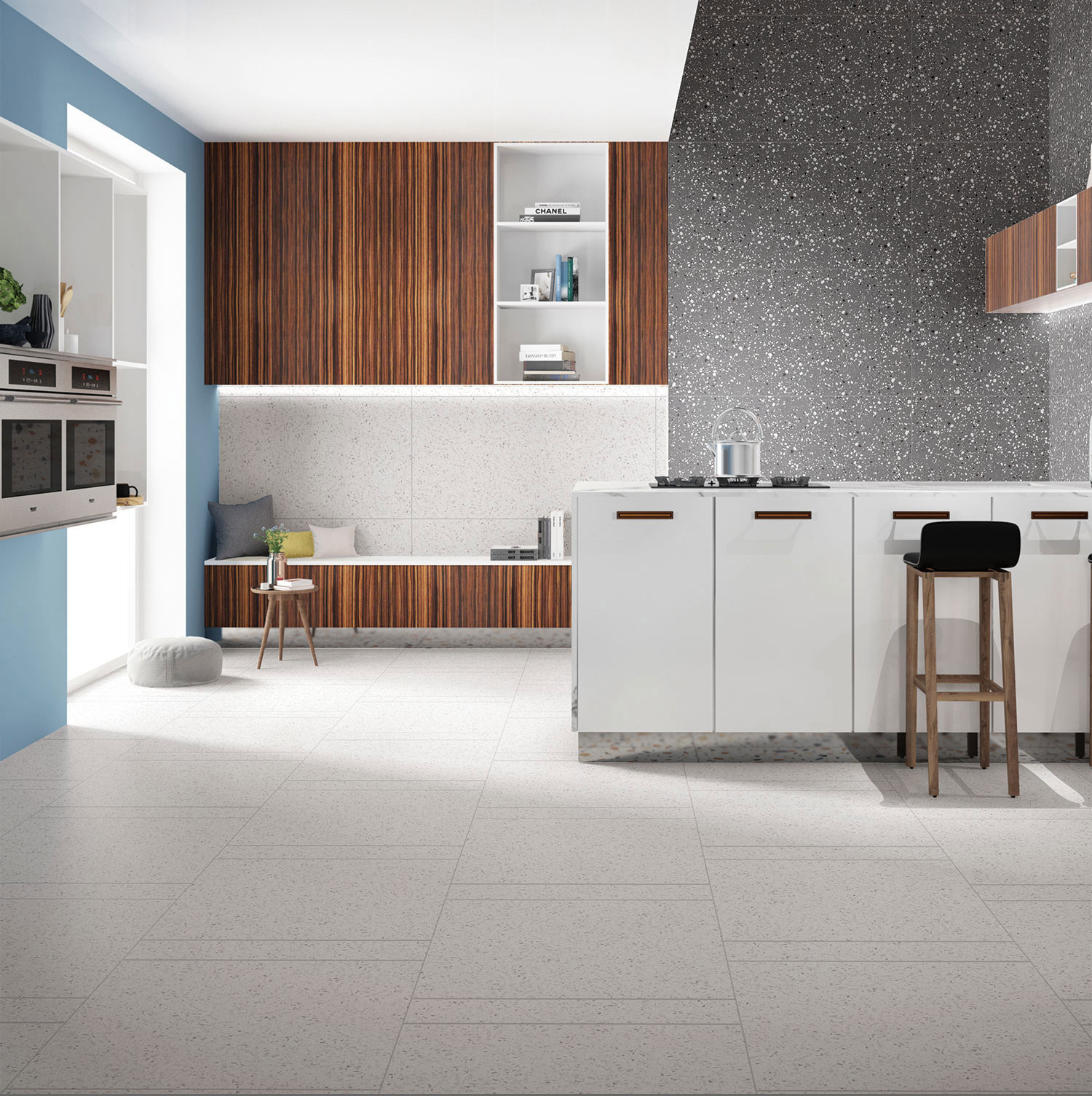 600x1200mm Grade AAA Gray Terrazzo Inside Wall Textured Baby Face Glazed Porcelain Tiles For Decor