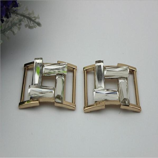 Shoes hardware gold rectangle diamond metal decorative buckles with hanging
