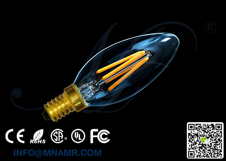 New Arrival 360 Degree Beam Angle E14 4Watts CE RoHS FCC SAA UL Led Filament Bulbs Filament Lamps Filament Lights