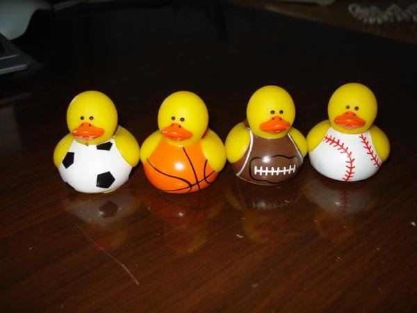 Tiny Assorted Sports Themed Rubber Ducks With Football / Baseball / Basketball