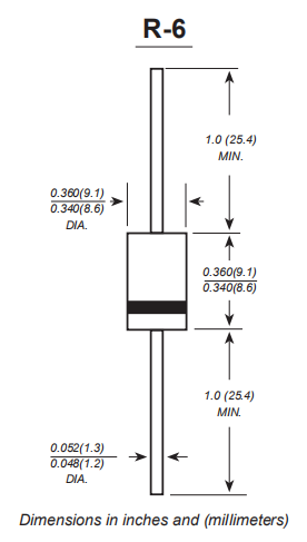 HER601 THRU HER608 High Efficiency Fast Recovery Rectifier Diodes 6A 50V R 6