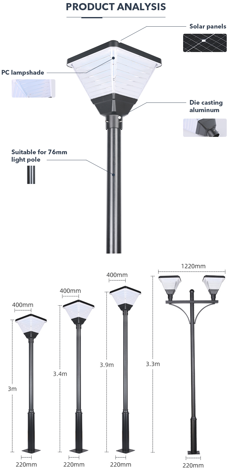 3.2V 12000mAh Die-casting aluminum Solar Led Garden Lights For Courtyards Communities