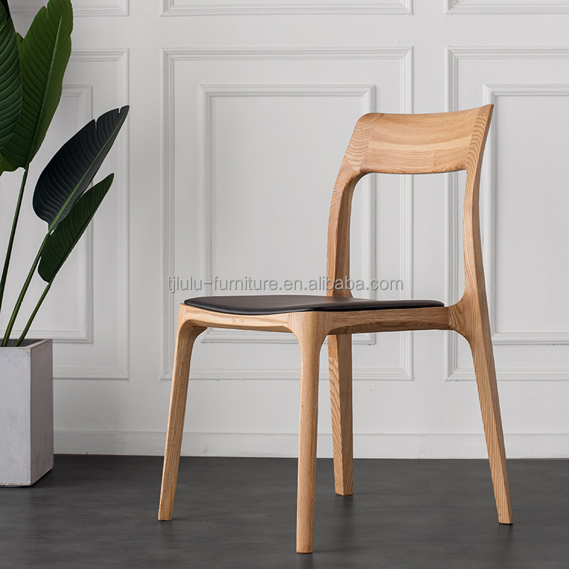 Customized Designs Design Style Elegant Nordic Solid Wood Dining Chair With PU Leather Seat