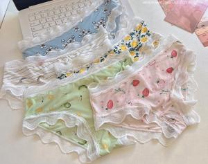 Wholesale Silk Womens Underwears Teens Cute Fruits Print Elastic Ice Lace Panties Breathable Young Ladies from china suppliers