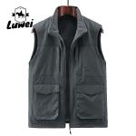 Multi Pockets Cargoes Waistcoat Solid Color Utility Zipper Sleeveless Sherpa