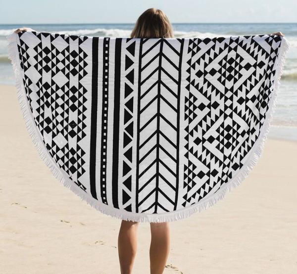 150CM 100% Cotton Roud Bohemia Printed Tassel Knitted Beach Towel Aztec round