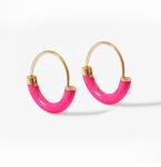 925 Sterling Silver EARRINGS 18MM Dia Hoops with Hot Pink Enamel and 18K Gold