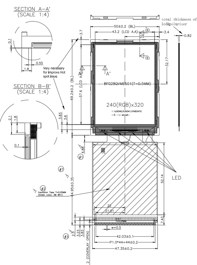 2.8 Inch QVGA 240x320 Dots Resolution Industrial TFT Display Module Portrait Mode IPS Full Viewing Angle