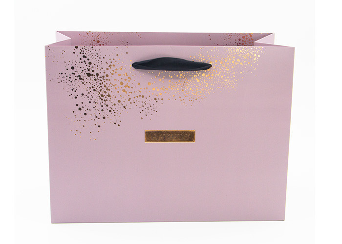 Personalised gold hot stamping boutique paper bags with black ribbon handles