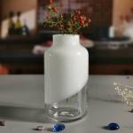 Hand Made Solid White Top Half Ceramic Glass Jar Vase