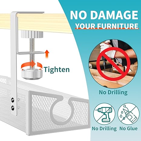Single-Tier Standing Under Desk Cord Organizer Wire Management Tray Ideal for Storage