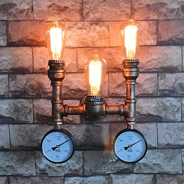 Vintage Industrial Water Pipe Wall Light Retro E27 Edison Wrought Iron steampunk