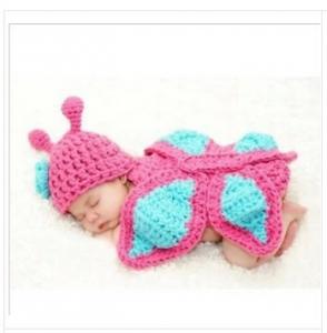 China handmade pink butterfly  Baby Photography Prop  Crochet Hats  Crochet Knitted costume set on sale