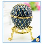 China Handmade Enamel metal decorative egg boxes with diamond for sale