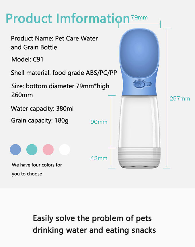 Disassembled Portable Pet Dog Water Bottle 380ml 2 In 1 Pet Water Bowl Dispenser