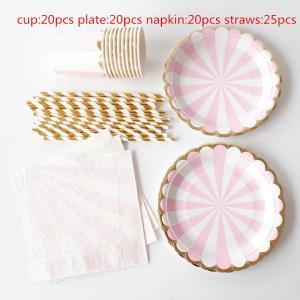 Wholesale Baby Pink Striped Afternoon Tea 18th 30th 40th Birthday Disposable Party Tableware from china suppliers