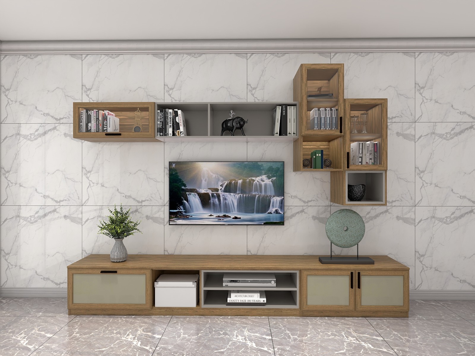 Integral Wall Cabinet Display Shelves And TV Floor Stand With tall made by china closet factory