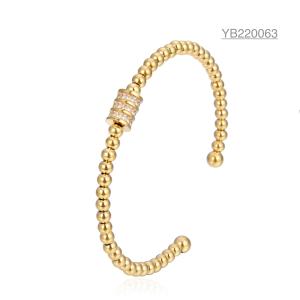 Wholesale Ladies Luxury Brand Open Cuff Bangle Cylinder Rhinestone 14k Gold Bead Bracelet from china suppliers