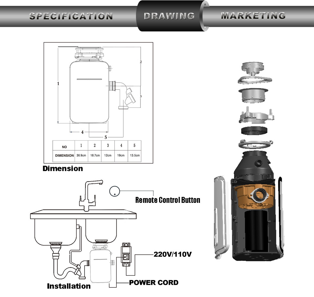 DSKZI New Kitchen Food Garbage Processor Disposal Crusher DC motor white color with remote control