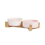 Eco Friendly Marble Ceramic Raised Dog Bowls With Wooden Stand
