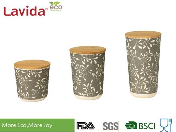 Quality Non - Odor Bamboo Fiber Round Coffee Storage Container Classic Vintage Flower Print for sale