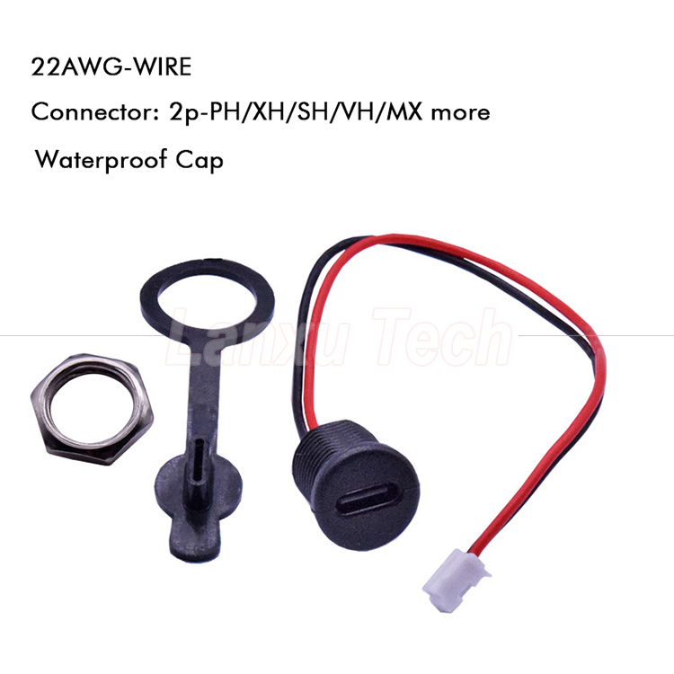 Waterproof Cap USB Type C Female Socket Jack to 2 Pin PH 2.0 XH 2.54 SH1.0 VH ZH MX Connector Cable
