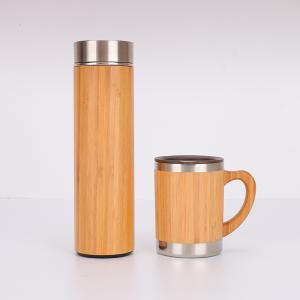Wholesale 500ml Custom Logo Bamboo Fiber Wooden Drinking Bottle With Filter Cup Vacuum Flasks Water Bottle With Bamboo Lid Tea Infuser from china suppliers