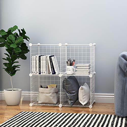 White Multi Use DIY 4 Cube Metal Wire Powder Coated Storage Shelves