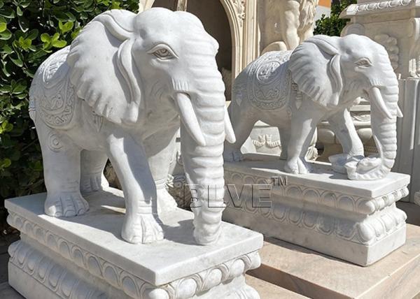 White Marble Elephant Statues Life Size Animal Sculpture Natural Stone Garden