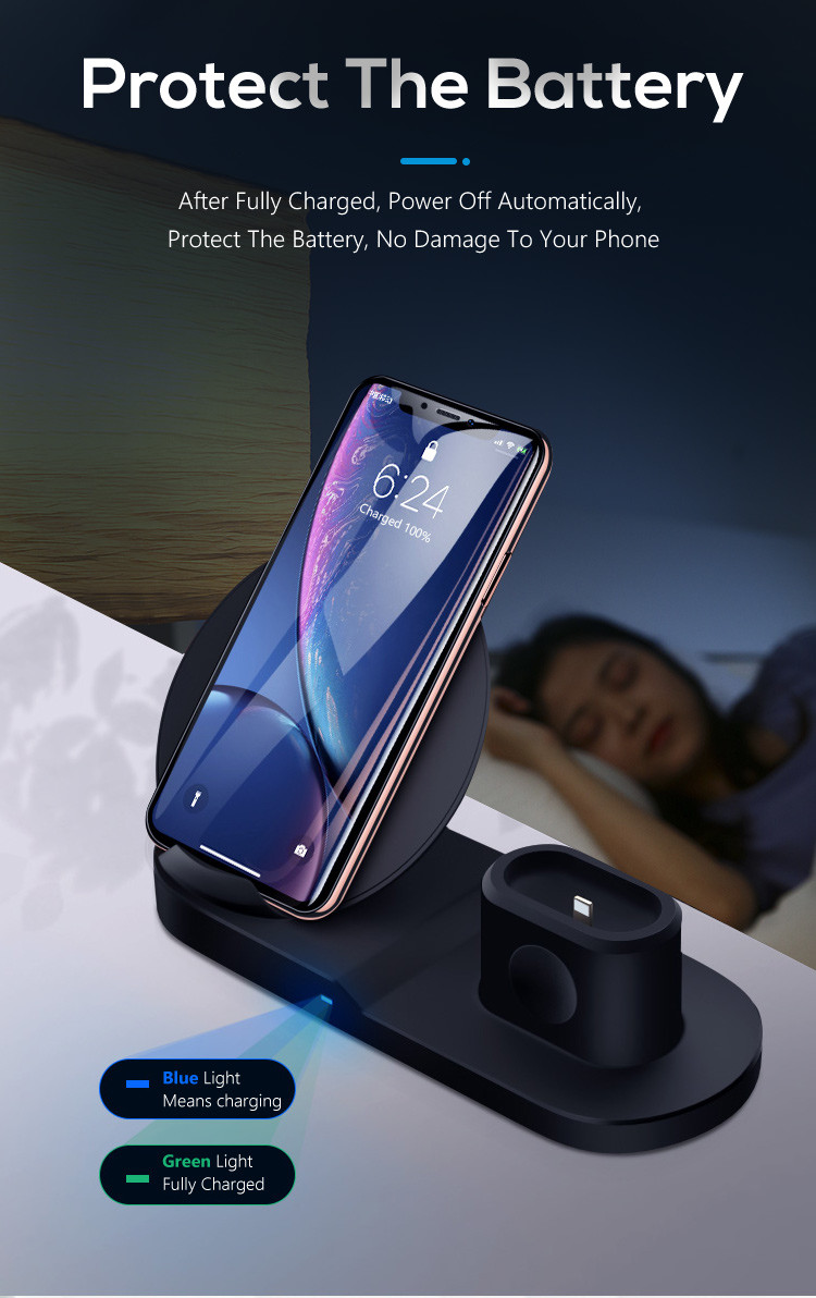 QI Enabled 10mm 5W ABS 3 In 1 QI Wireless Charger