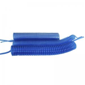 China Polyurethane coil hose,SMC grade tubing, Clear Blue color PU coil tube, available on any quick couplings on sale
