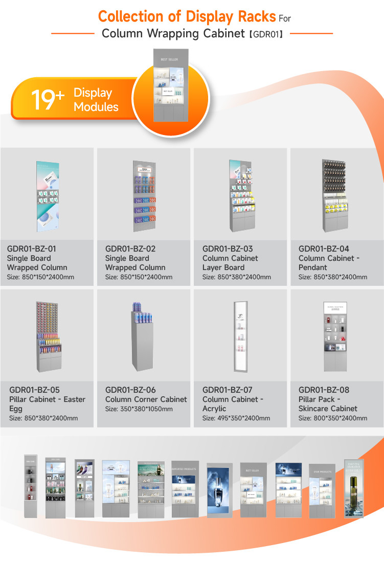 Retail Store Stand Grey Wooden Display Cabinet With Led Lights For Retail Store Fixtures