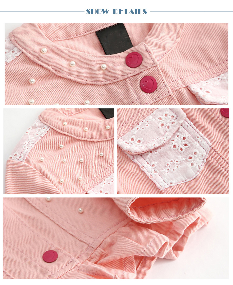 Spring Pink Color Children Girl Denim Jackets , Cute Jeans Coat For Girl