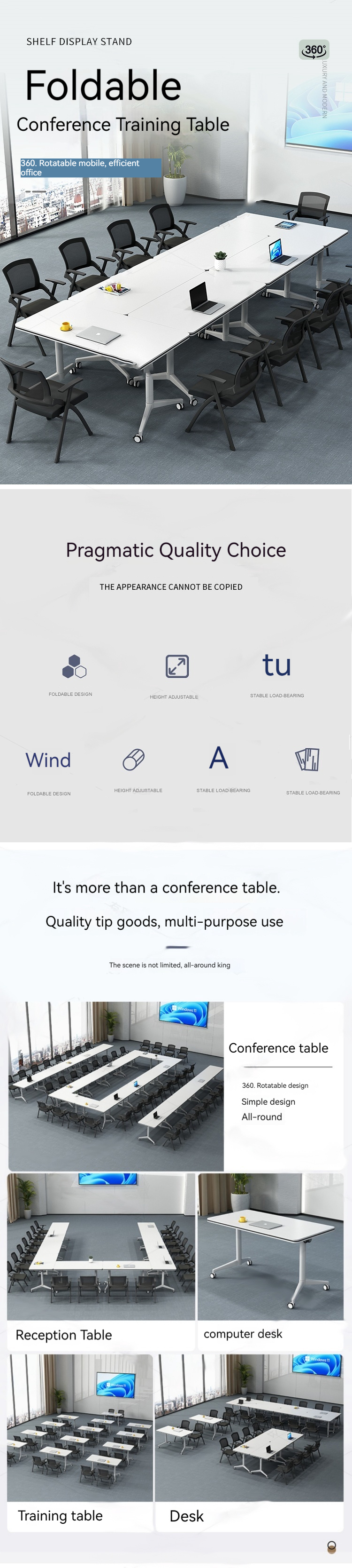Commercial Furniture Extendable Splicing Conference Table for Mobile Long Office Desk