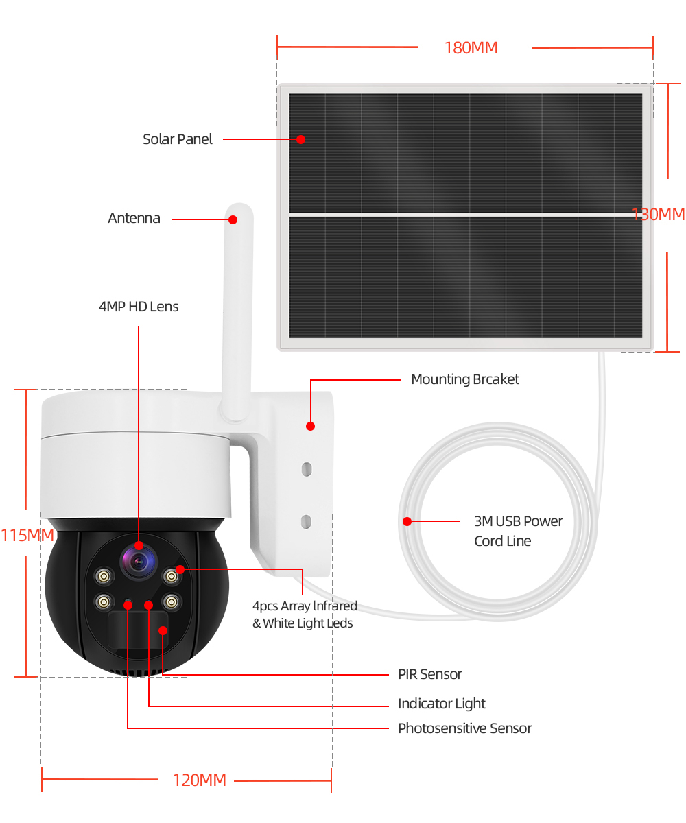 Outdoor PIR Low Consumption Wifi Solar Panel Battery Power Cctv Camera 3MP UBOX Battery Network Solar Camera