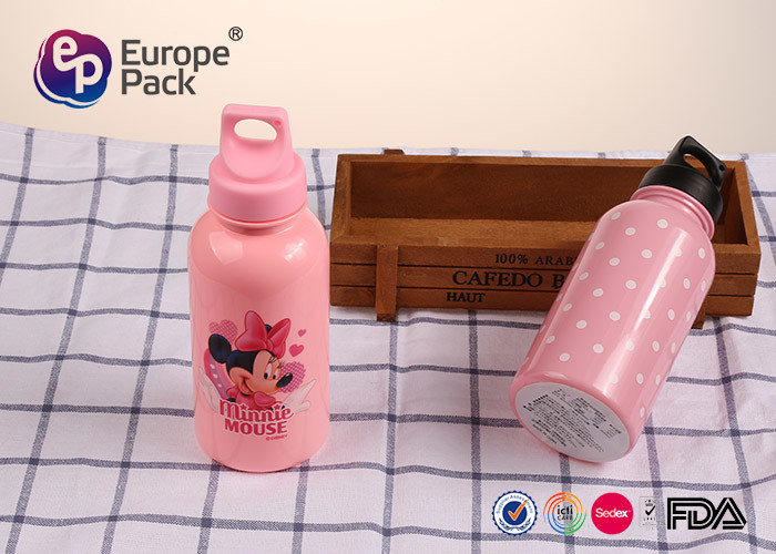 Portable Cute Pattern Refillable Pink Kids Plastic Water Bottles With Lid