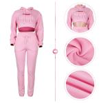 Printed Pink Women Tracksuits 3 Piece Set Crop Top Hoodie and Joggers Cropped