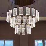 Hotel Lobby Staircase Lighting Aluminum And Crystal Pendant Lamp For Modern